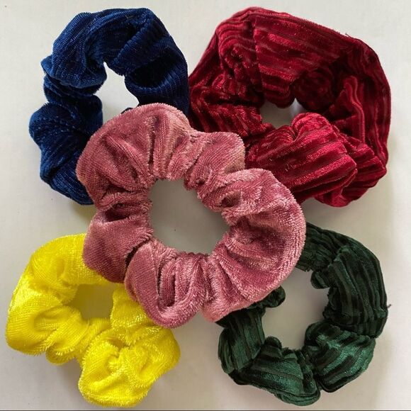 Set of 5 Jewel Tone Velvet Scrunchies - Picture 2 of 2